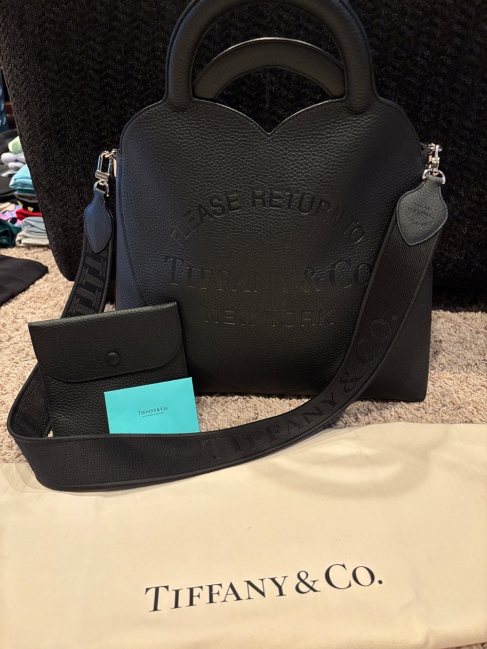 Tiffany & Co. Black Leather 'Please Return To' Shoulder Bag, large size